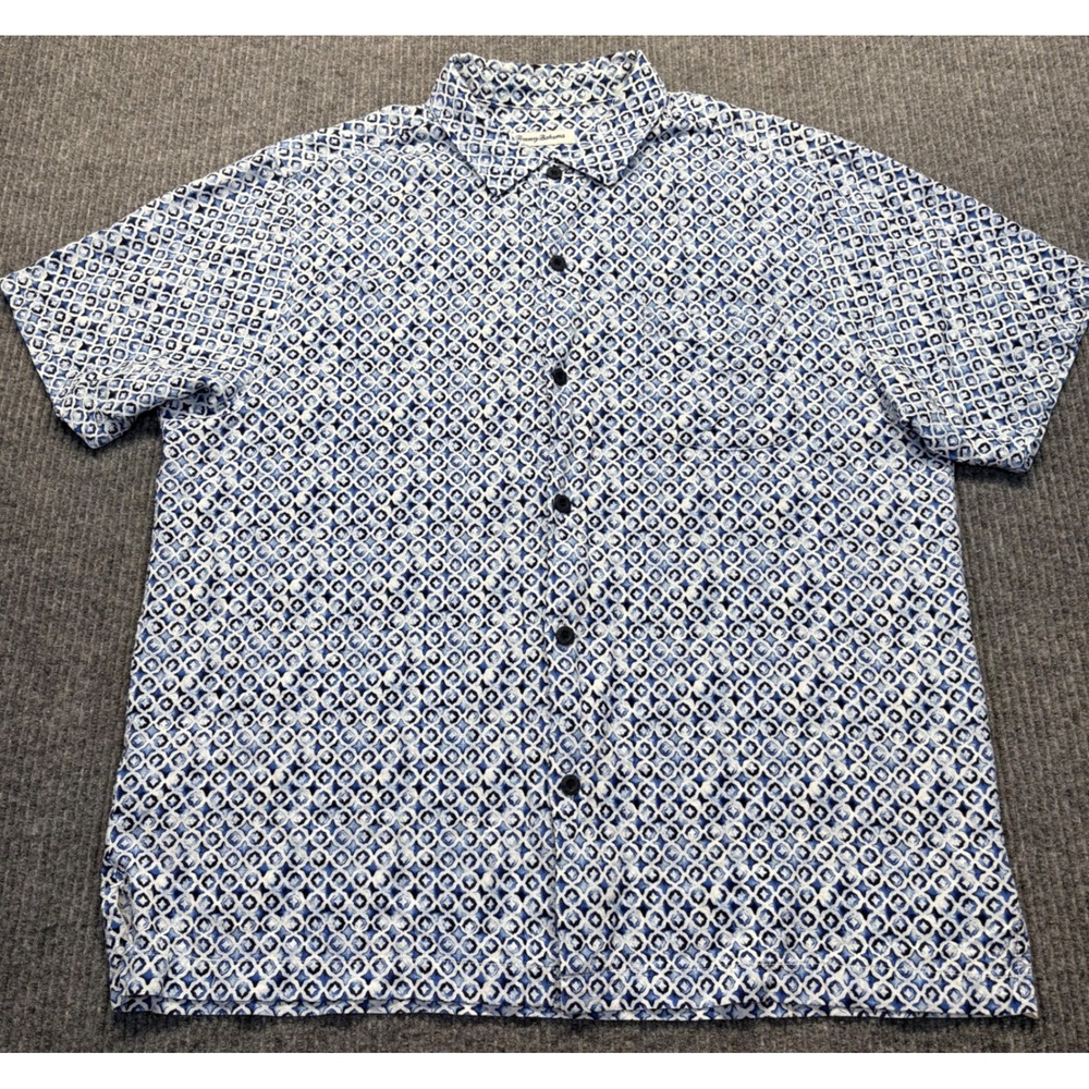 Tommy Bahama Mens XL Blue White Geometric Ecovero Viscose Short Sleeve Shirt